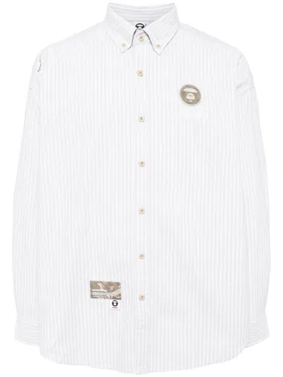 Aape By A Bathing Ape Striped Cotton Shirt In Neutrals