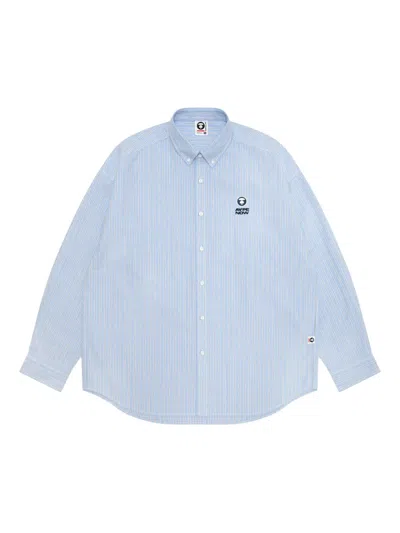 Aape By A Bathing Ape Striped Logo-embroidered Shirt In Blue