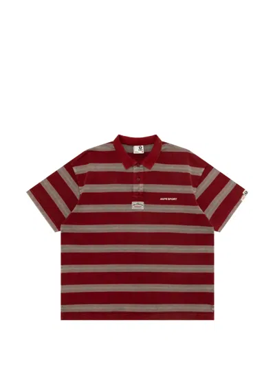 Aape By A Bathing Ape Striped Logo-patch Polo Shirt In Brown