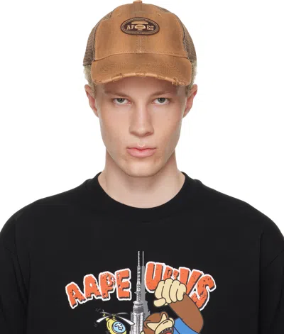 Aape By A Bathing Ape Tan Moonface Logo Distressed Cap
