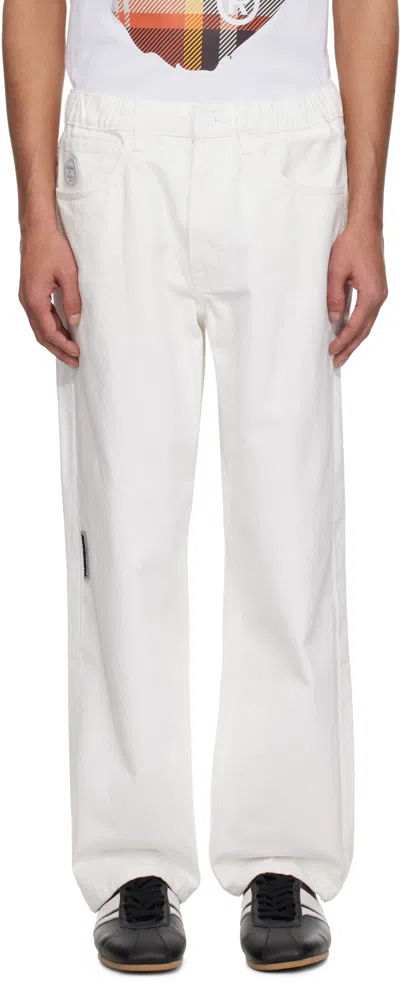 Aape By A Bathing Ape White 'aape Now' Moonface Logo Jeans In Whx White