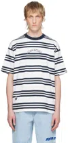 AAPE BY A BATHING APE WHITE & NAVY STRIPED T-SHIRT