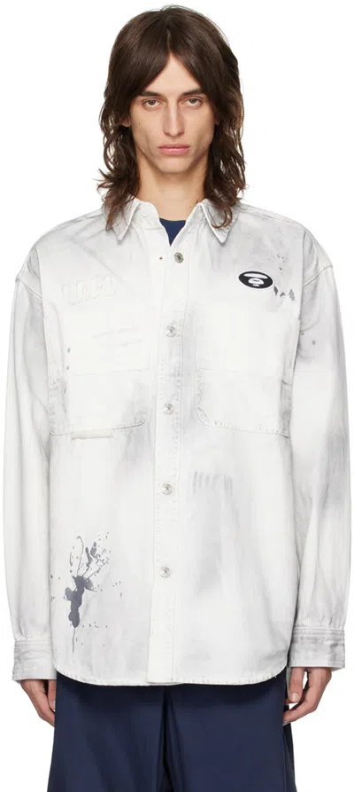 Aape By A Bathing Ape White Embroidered Denim Shirt In Whb White (black)