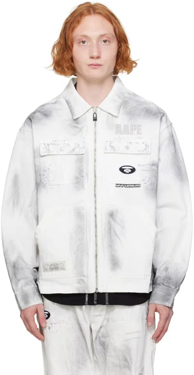 Aape By A Bathing Ape Logo-appliqué Denim Jacket In Whb White (black)