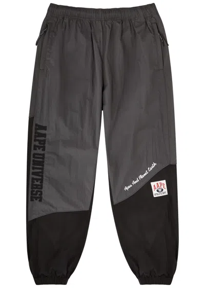 Aape Colour-blocked Logo Nylon Track Trousers In Grey