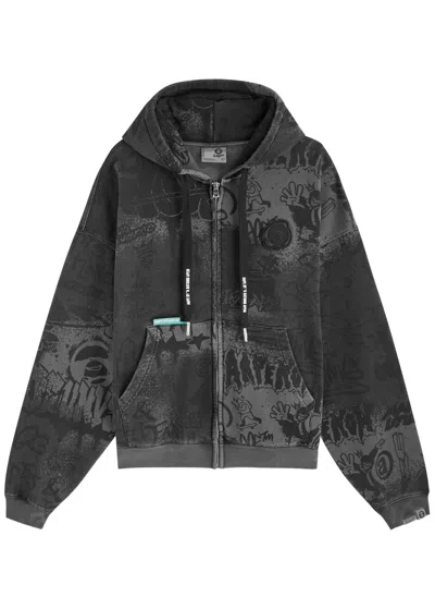 Aape Graffiti Hooded Cotton-blend Sweatshirt In Black