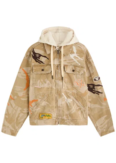 Aape Layered Camouflage Denim Jacket In Beige