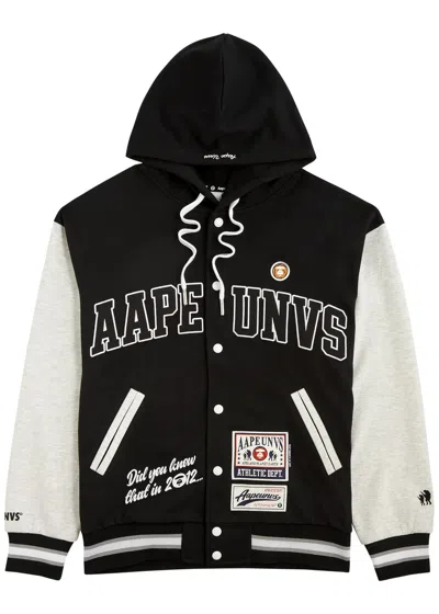 Aape Logo Hooded Jersey Varsity Jacket In Black