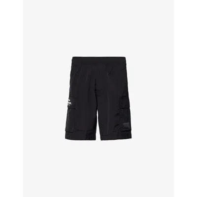 Aape Mens Black Brand-print Brand-patch Cotton-blend Cargo Shorts