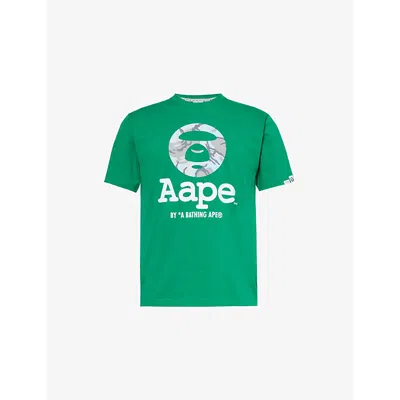 Aape Mens Green Moonface Camouflage-print Cotton-jersey T-shirt