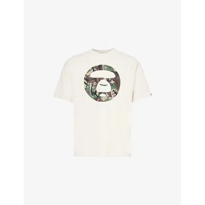 Aape Mens Ivory Brand-print Brand-patch Cotton-jersey T-shirt