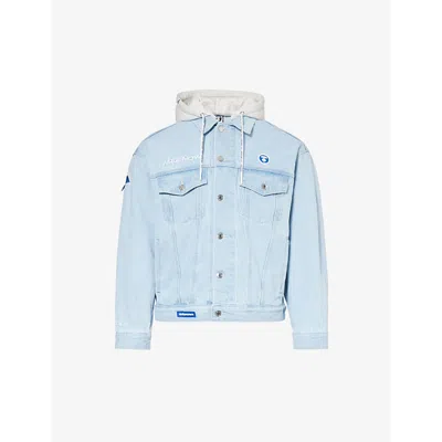 Aape Mens Light Blue Logo-patch Boxy-fit Denim Hooded Jacket