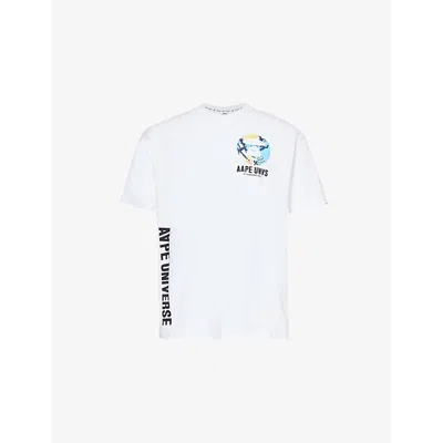 Aape Mens White Graphic-print Brand-patch Cotton-jersey T-shirt