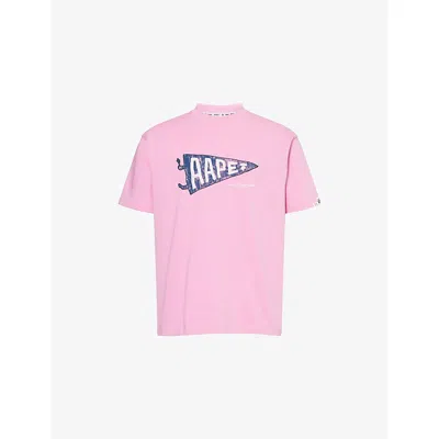 Aape Mens Logo Graphic-print Cotton-jersey T-shirt Pink