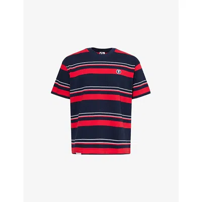 Aape Mens  Now Stripe Cotton T-shirt In Navy (red)