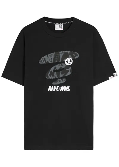 Aape Universe Logo Cotton T-shirt In Black