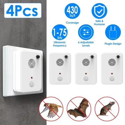 Aapo 4 Packs Ultrasonic Pest Repeller, 1-75khz 6 Adjustable Levels For Bats Birds Mice, Humane Indoor Pes In White