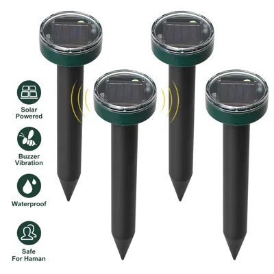 Aapo 4pcs Solar Powered Mole Repeller Sonic Gopher Stake Repellent Waterproof Outdoor For Farm Garden Yar In Green