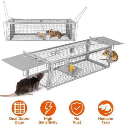 Aapo Dual Door Rat Trap Cage Humane Live Rodent Dense Mesh Trap Cage Zinc Electroplating Mice Mouse Contr In Gray
