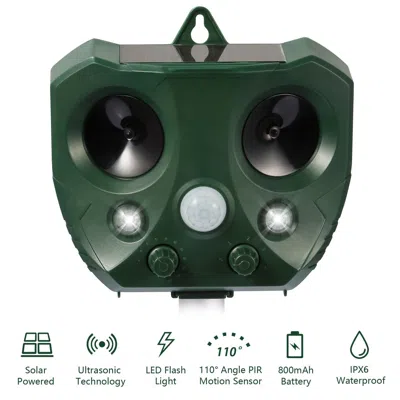 Aapo Upgraded Outdoor Animal Repeller, Solar & Usb Charging Ultrasonic Deterrent, Ipx6 Waterproof With St In Green