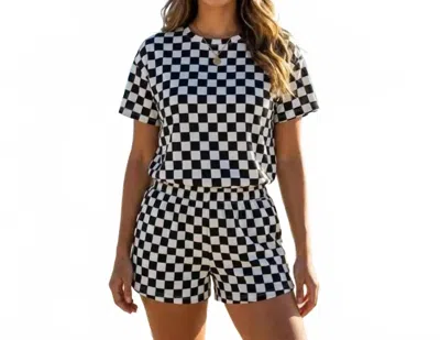 Aapparella Checkerboard Top And High Waist Skort Set In Black In Multi