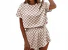 Aapparella Checkerboard Top & High Waist Skort Set In Tan In Multi