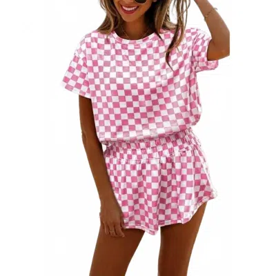 Aapparella Checkered Skort Set In Pink In Burgundy