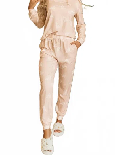 Aapparella Christmas Top And Jogger Set In Beige In Pink