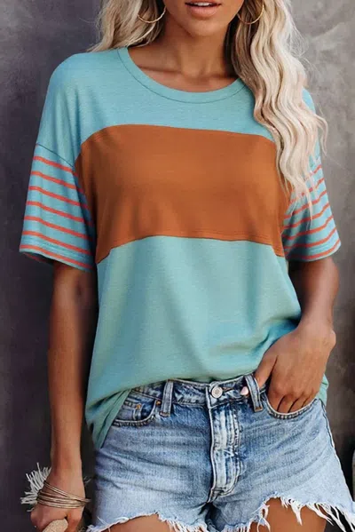 Aapparella Color Block Striped Loose Tee In Mint In Green