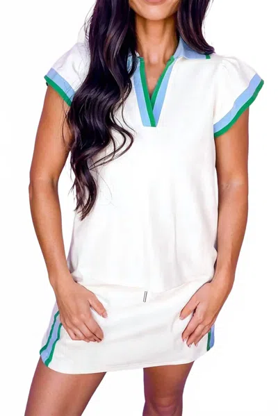 Aapparella Colorblock Cap Sleeve Collared Top Two Piece Skirt Set In White