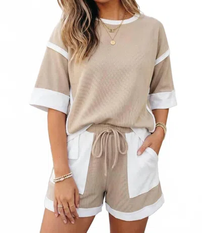 Aapparella Colorblock Shorts Set In Beige/ White In Multi