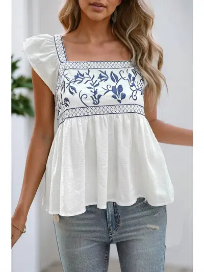 Aapparella Contrast Embroidered Blouse In Missy In Multi