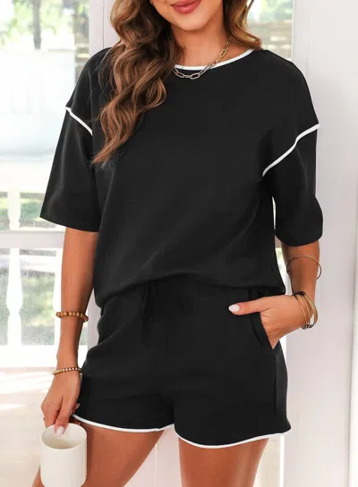 Aapparella Contrast Seam Tee & Shorts Set In Black