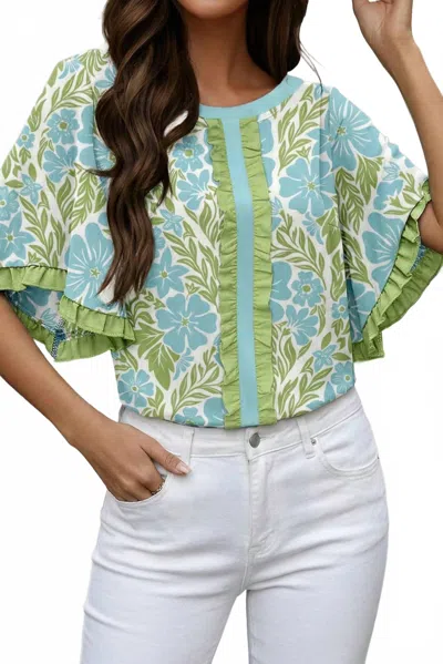 Aapparella Floral Print Blouse In Multi Green