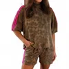 Aapparella Leopard Lounge Short Set With Stripe In Multi In Brown