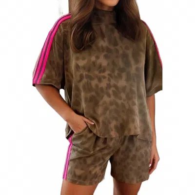 Aapparella Leopard Lounge Short Set With Stripe In Multi In Brown