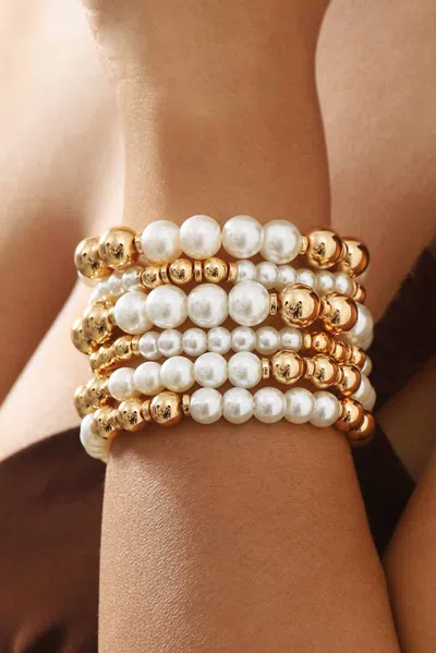 Aapparella Pearl Beaded Bracelet Set In White/gold In Multi