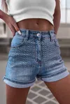 Aapparella Rhinestone Denim Shorts In Medium