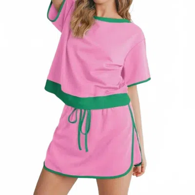 Aapparella Rosalie T-shirt And Skirt Set In Pink/green