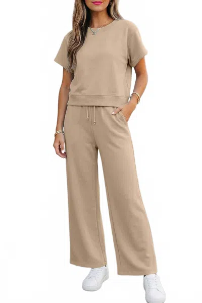 Aapparella Soft Lounge Wide Leg Two-piece Set In Khaki In Brown
