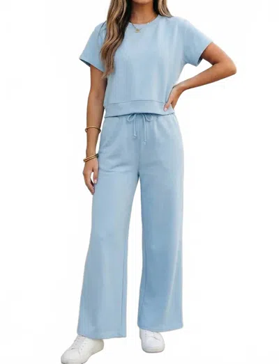 Aapparella Soft Lounge Wide Leg Two-piece Set In Mist Blue