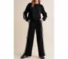 Aapparella Stripe Sleeve Wide Leg Jogger Set In Black In Black