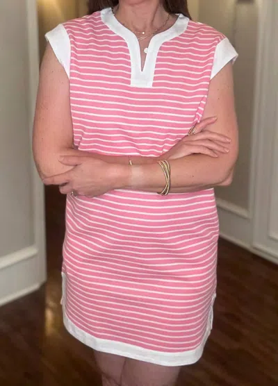 Aapparella Striped V-neck Knit Dress In Pink Coastline