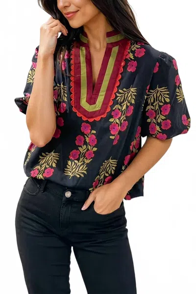Aapparella Susanna Floral Top In Black In Multi
