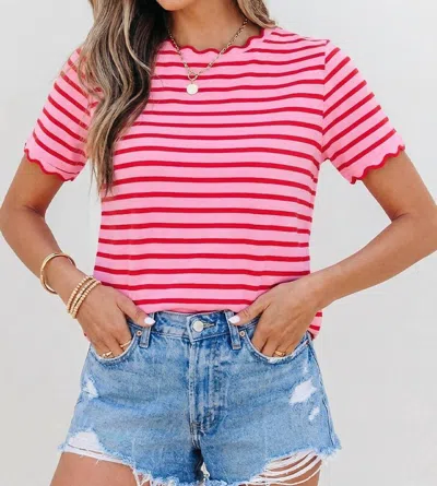 Aapparella Women's Stripe Scallop Shirt In Pink In Multi