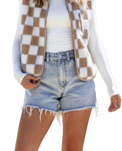 Aapparella Zip Up Checkered Vest In Tan In Multi
