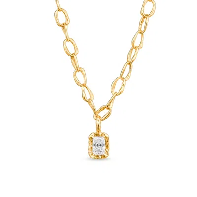 Aaria London Women's Molten Square Moissanite Pendant Silver Paperlink Chain