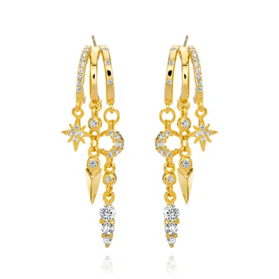 Aaria London Women's Nyx Stars & Moon Earrings- Gold In Gray