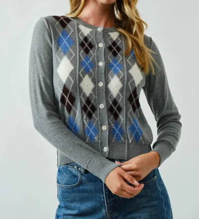 Aaron & Amber Argyle Button Front Sweater Cardigan In Grey In Gray