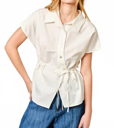 Aaron & Amber Belted Detail Button Top In Off White